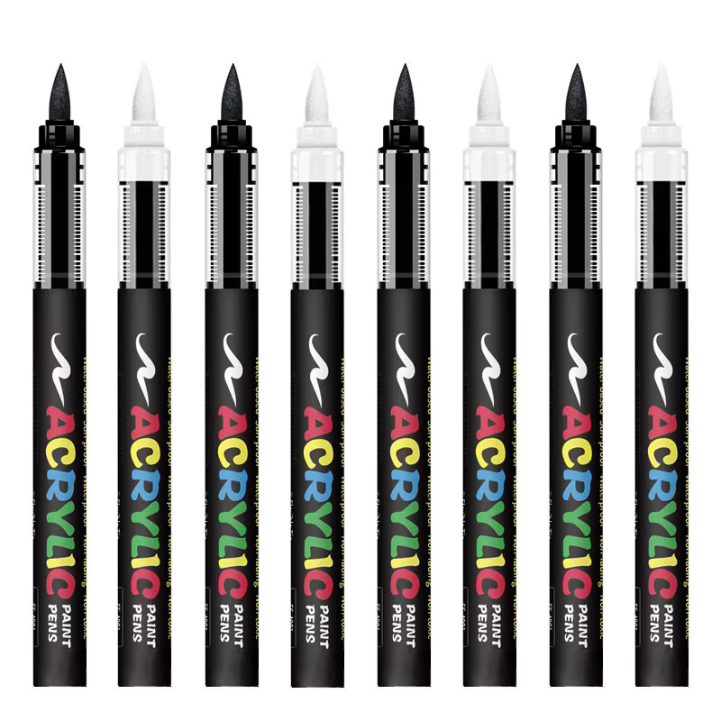 BUNKI Acrylmarker-Set mit 8 Brush-Pens in Schwarz und Weiß für Illustrationen und Bastelarbeiten auf Glas, Holz und Textil - Bild 7