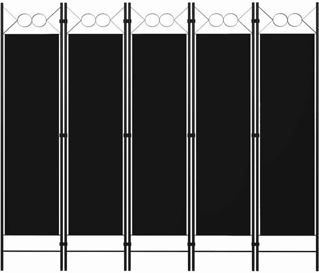 vidaXL Raumteiler 5-teilig Schwarz mit Kreisdesign aus Eisen und Polyester, B: 200 cm, H: 180 cm - Bild 1
