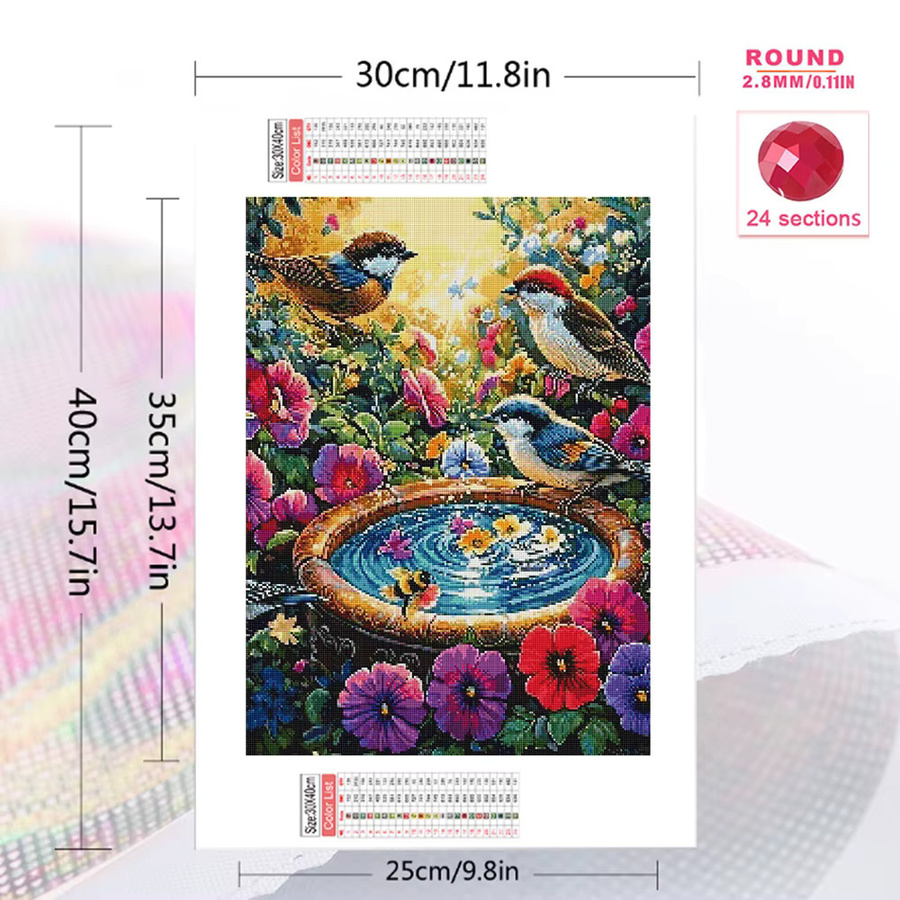 Momoart Diamant-Stickerei DIY Set mit Blumen- und Vogelmotiv für Erwachsene und Anfänger, Multicolour, B/H: 30 x 30 cm - Bild 2