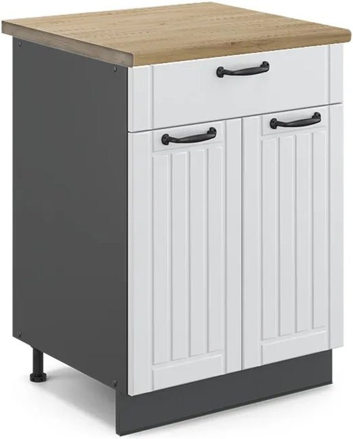 Vicco Küchenunterschrank Fame-Line in Weiß und Anthrazit mit Eiche-Optik und Schublade im Landhausstil, Breite: 60 cm - Bild 1