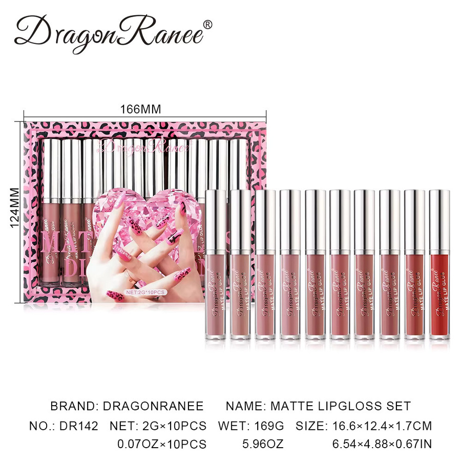 Dragon Ranee Lipgloss-Set, 10 Stück, Nude, Matt, Unisex - Bild 4