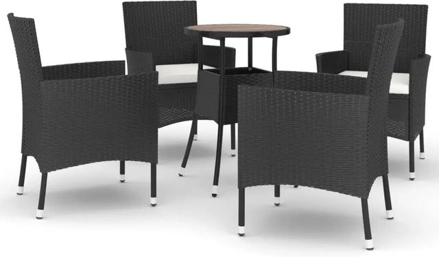 vidaXL 5-teiliges Garten-Bistro-Set aus Poly-Rattan mit Kissen in Schwarz - Bild 1