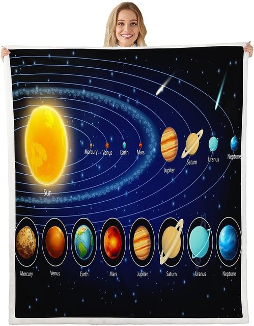 JMG Household Supplies Sonnensystem Planeten Decke Überwurf mit Galaxie Kunst Design, Mehrfarbig, B/B: 130 x 150 cm - Bild 1