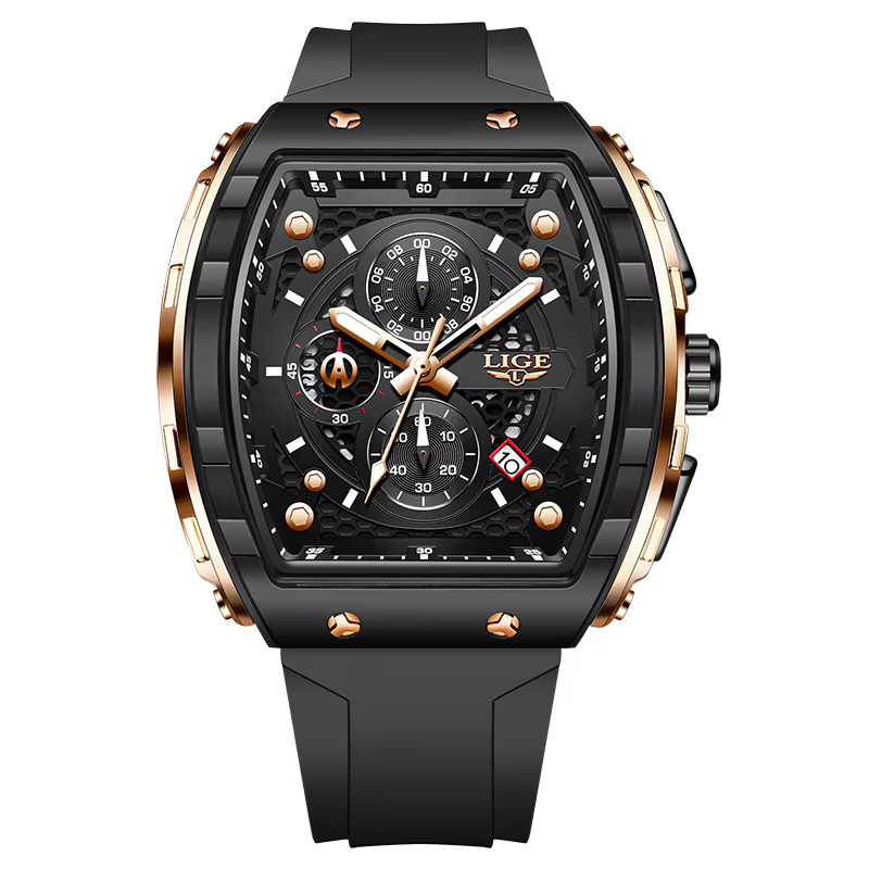 LIGE Armbanduhr, Chronograph, Quarz, Eckig, Schwarz, Herren - Bild 7
