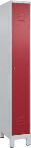 C+P Spind Classic PLUS Garderobenschrank mit 1 Abteil, Füße, Zylinderschloss, 4 Garderobenhaken und mittiger Trennwand, Farbe: Grau/Rot, H x B x T: 195 x 30 x 50 cm - Bild 1
