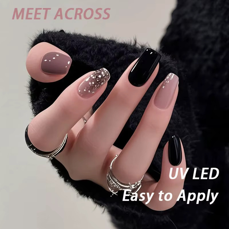 MEET ACROSS Gel-Nagellack-Set, Rosa und Schwarz, Glänzend, 2 Stück - Bild 2