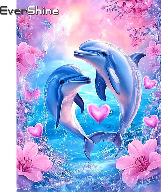 EverShine 5D-Diamantgemälde Delfin und Blumen als DIY-Stickerei-Set in Multicolour, B/H: 30 x 20 cm - Bild 1