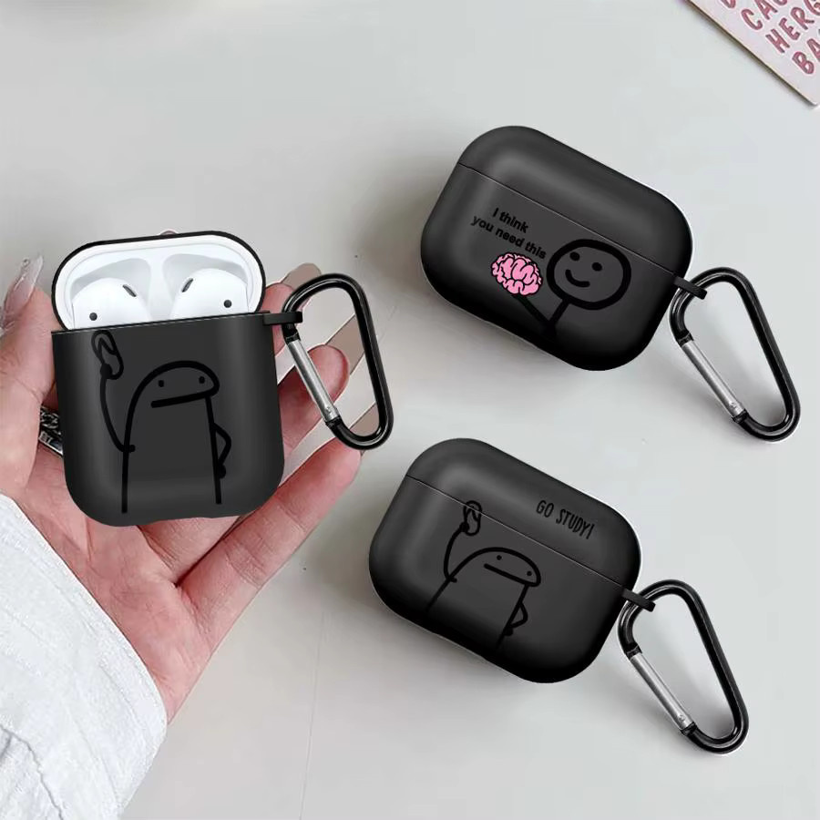 Schutzhülle für Apple AirPods Pro 1, 2 und 3 mit Cartoon Stick Figure Art Design in Schwarz - Bild 2