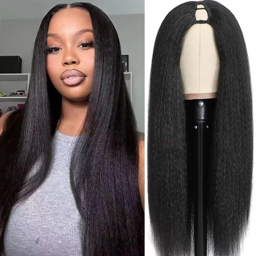Abijale Kinky Straight V-Part Perücke, Echthaar, Naturschwarz, Lockig - Bild 2