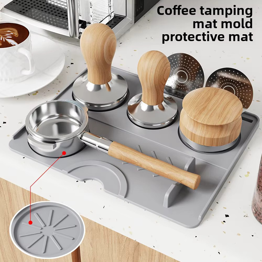 Dalinwell Espresso Tamper Matte aus lebensmittelechtem Silikon in Schwarz, rechteckig - Bild 1
