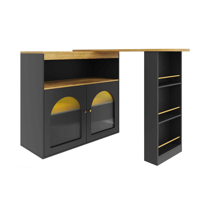 Aosom Ausziehbarer Bartisch mit Stauraum und 360 Grad drehbarer Tischplatte in Schwarz, B/T/H: 138 bis 193 x 39 x 105 cm - Bild 2