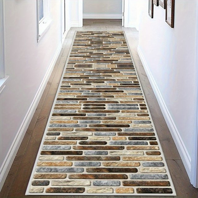 VIKAMA Fliesenmuster-Teppich mit Mosaik-Design in Mehrfarbig, moderner 2D-Bodenbelag als Läufer für Küche, Wohnzimmer oder Schlafzimmer, B/T: 120 x 50 cm - Bild 1