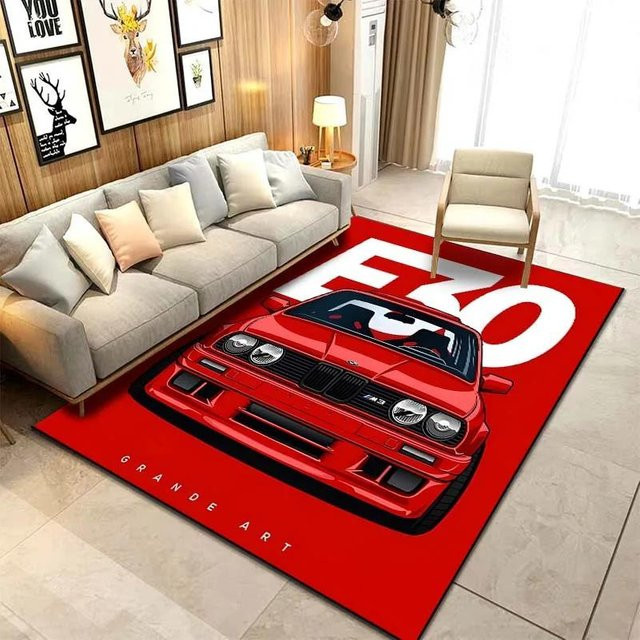 BC-Warm Home Teppich mit klassischem Auto-E30-Muster in Rot, B/T: 80 x 50 cm - Bild 1