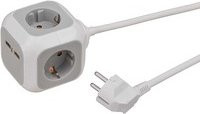 Brennenstuhl ALEA-Power Steckdosenwürfel 4-fach mit 2 x USB, Weiß/Grau - Bild 1