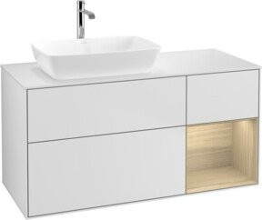 V&B Waschtischunterschrank Finion mit Wandbeleuchtung, Farbe Weiß mit Eichenregal, Breite: 120 cm, Tiefe: 50,1 cm, Höhe: 50,1 cm - Bild 1
