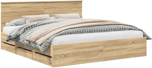 vidaXL Bettrahmen Sonoma-Eiche mit Schubladen, Farbe Braun, B/T/H: 200 x 203 x 90 cm - Bild 1