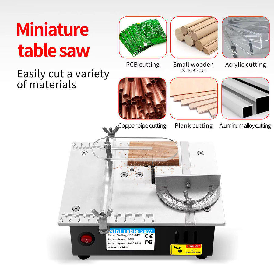 Mini-Tischkreissäge 96 W in Silber mit 7 Geschwindigkeiten und 63 mm Klinge für Holzbearbeitung und DIY-Modelle - Bild 4