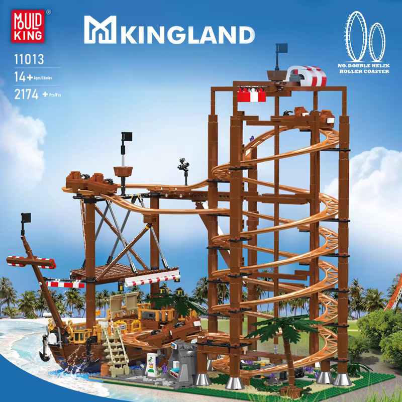 Mould King Doppelhelix-Achterbahn mit Piratenschiff, Baustein-Set, ab 14 Jahren - Bild 3