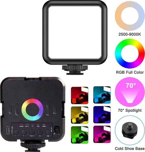 AILEHKUO CRI95+ RGB LED Videoleuchte Schwarz mit 2500K-9000K Farbtemperatur, 800LUX und USB-C Anschluss für DSLR-Kameras - Bild 1