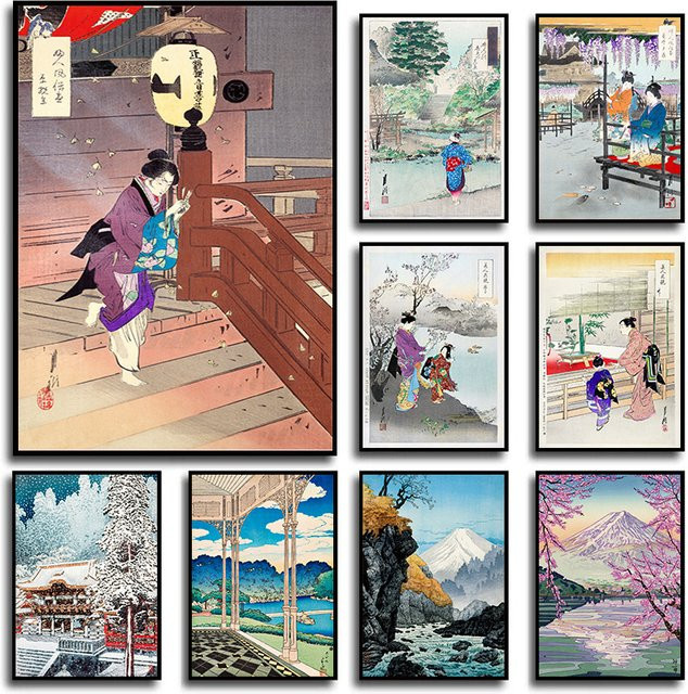 Potdemiel Leinwandbild im Ukiyo-e Stil mit japanischer Landschaft und traditioneller Kunst in Mehrfarbig - Bild 1