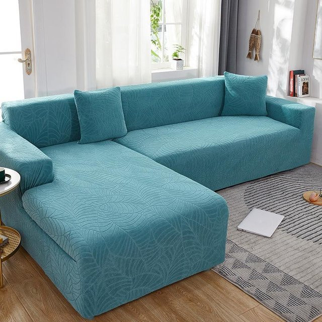Hochwertiger Jacquard-Sofabezug von Your Warm Home in Türkis, elastischer Schonbezug für 1- bis 4-Sitzer inklusive 2 Kissenbezügen (45 cm) - Bild 1