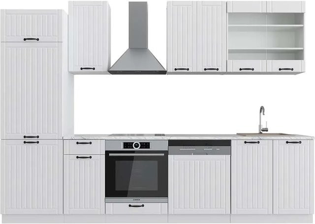 Vicco Fame-Line Küchenzeile in Weiß im Landhausstil mit Marmor-Optik, Breite: 300 cm - Bild 1