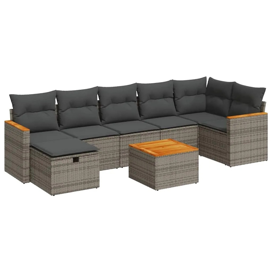vidaXL 8-tlg. Garten-Sofagarnitur aus Poly-Rattan in Grau mit Kissen und Ottoman für Terrasse und Garten - Bild 2