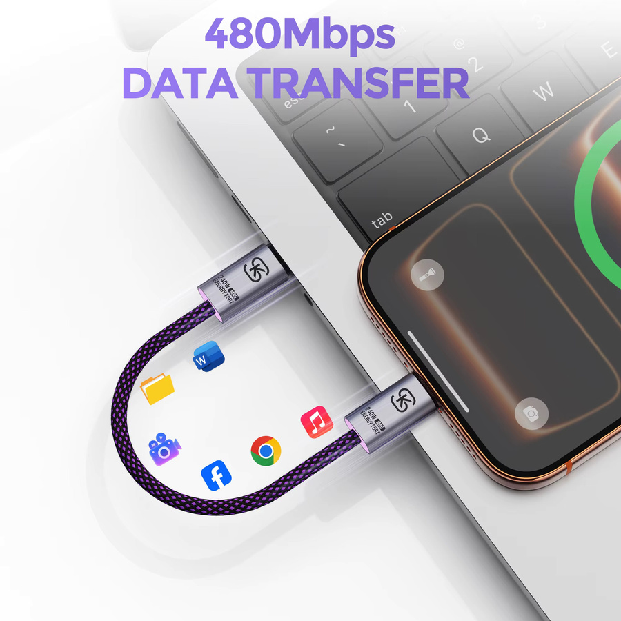 MOSHOU PD 240 W magnetisches USB-C-auf-USB-C-Schnellladekabel, geflochtenes Typ-C-Ladekabel, Lila - Bild 4