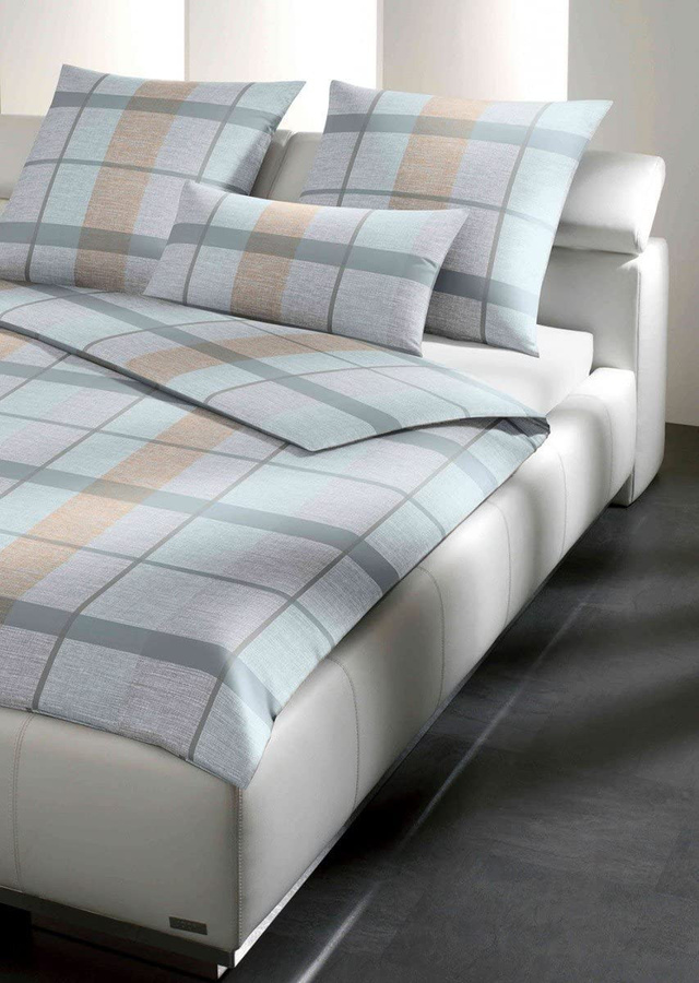 Joop! Bettwäsche aus Mako-Satin mit Karomuster in Grau und Gelb, Set bestehend aus Bettbezug und Kissenbezug, B/H: 155 x 220 cm, Kissen: 80 x 80 cm - Bild 1