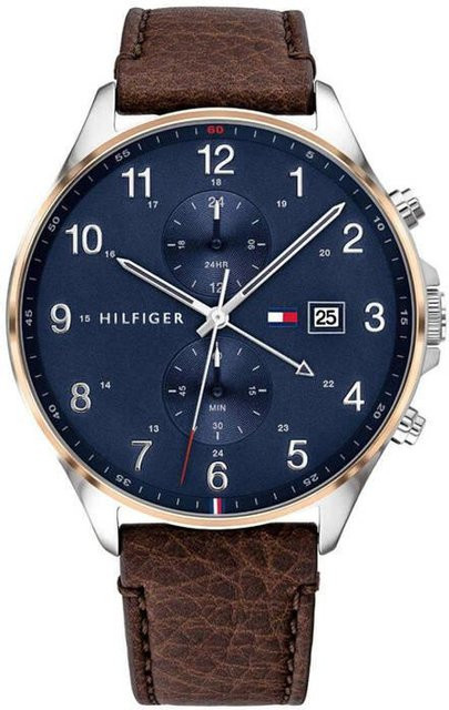 Tommy Hilfiger Herrenuhr, Quarz, Edelstahl, Leder, Grau, Schwarz - Bild 1