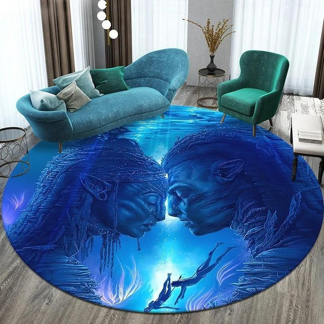 Runde Bodenmatte mit Avatar Aufdruck von Wucifang Jewelry in Blau, rutschfest und waschbar, Durchmesser: 40 cm - Bild 1