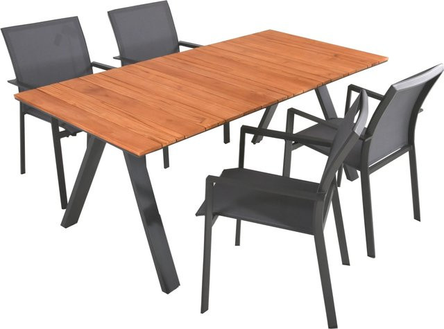 Garden Pleasure Gartenmöbel-Set Davina 5-teilig in Silber-Braun aus Teakholz und Aluminium - Bild 1