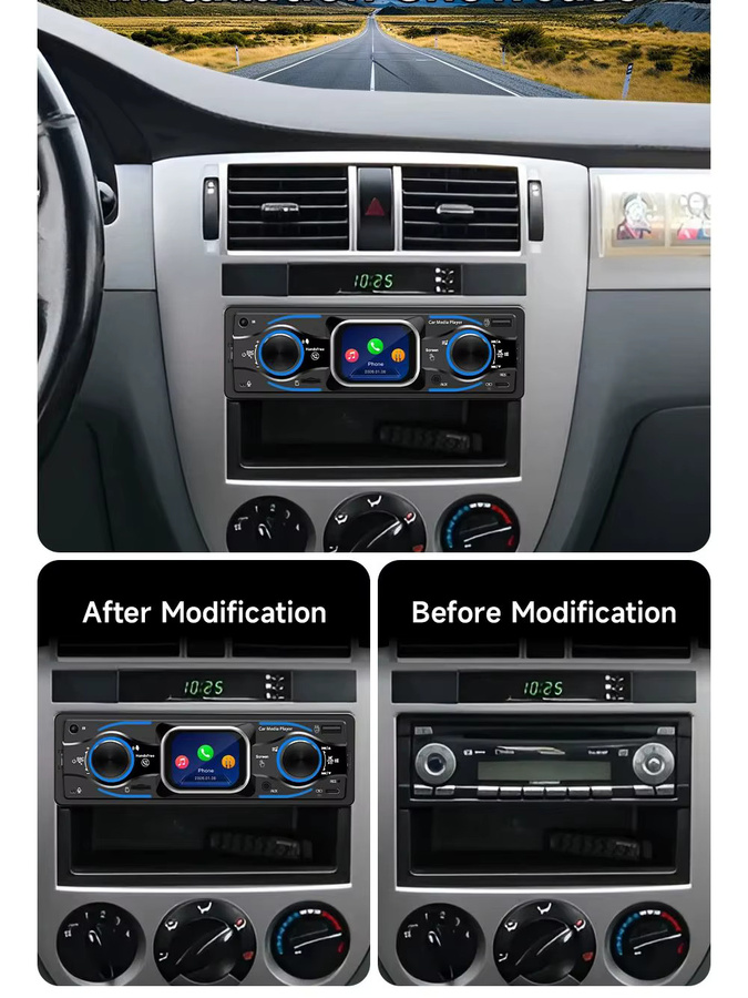 BQCC 1DIN Auto-MP3-Player mit Bluetooth, FM-Radio, AUX-Eingang, TF-Karte und Typ-C-Ladung in Schwarz mit 7-Farben-Ambientebeleuchtung - Bild 5