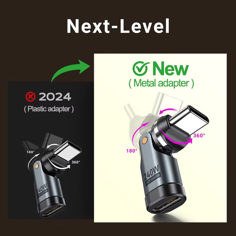 AUFU PD240W USB-C auf Typ-C OTG-Adapter mit 540 Grad Rotation und 5A Schnellladefunktion für iPhone 16, MacBook, Samsung und Xiaomi - Bild 6