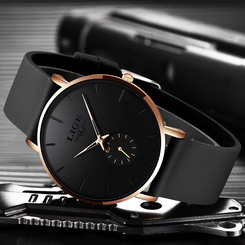 LIGE Armbanduhr, Quarz, Silikon, Schwarz, Herren - Bild 2