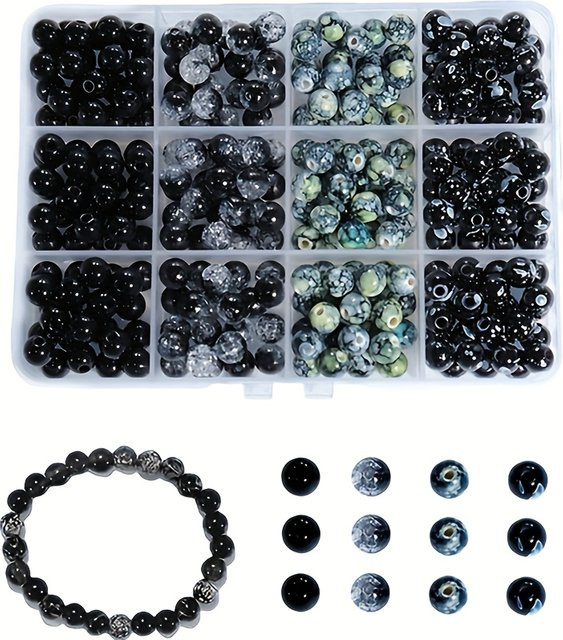QYWCTZ Perlen-Set, 8mm Acryl, Schwarz, Runde Perlen, Unisex - Bild 1