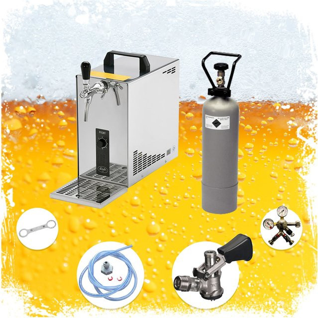 Bierkoffer Zapfanlage Set ich-zapfe PYGMY 25 1-leitig Trockenkühler in Silber aus Edelstahl mit 35 Liter/h Durchlaufkühlung - Bild 1