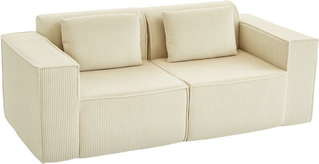 HOMCOM 3-Sitzer Cloud-Couch Polstersofa in Cordoptik mit 2 Lendenkissen, Beige, Breite: 202 cm - Bild 1