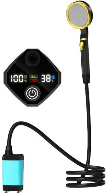 TOMTOP JMS Tragbare Camping-Duschpumpe, wiederaufladbare elektrische Duschpumpe mit intelligenter Digitalanzeige, Blau - Bild 1