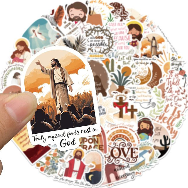 Charile Cartoon Boho Jesus Bibel Aufkleber Set für Notebook, Gitarre und Koffer, Mehrfarbig - Bild 1