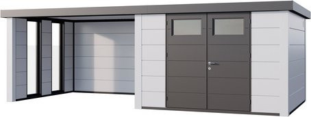 Telluria Gerätehaus Classico 3030 Lounge L Links mit Fenster und weißen Ecken, B/H/T: 642 x 238 cm, Weiß - Bild 1