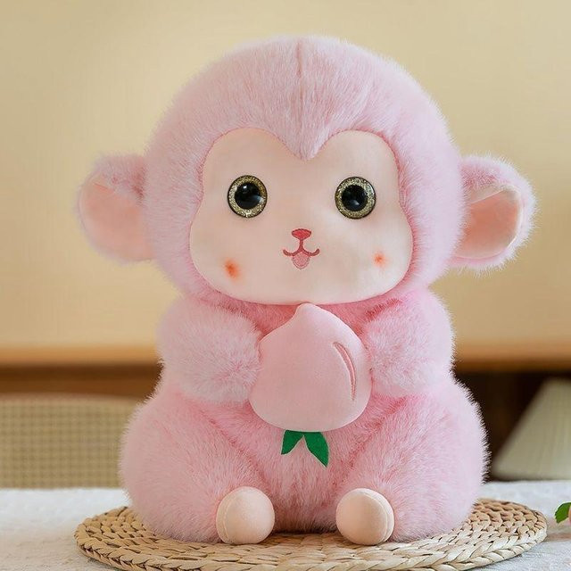 Neues goldenes Affen-Stofftier, Affe isst Pfirsich, 30 cm, rosa, ab 3 Jahre - Bild 1