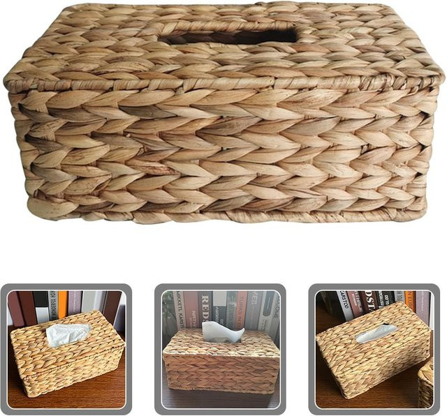 Rechteckige Tissue-Aufbewahrungsbox aus Hyazinthenstroh im pastoralen Stil, beige - Bild 1
