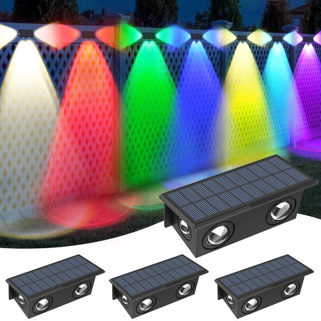 T-SUNRISE 4er Set Solar Außenleuchten mit RGB Farbwechsel, Wasserdichte IP65 Solar-Treppenleuchten für Garten, Terrasse und Balkon in Schwarz - Bild 1
