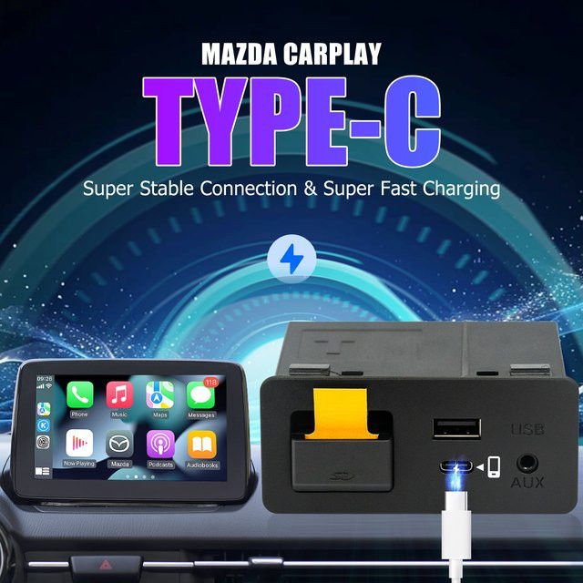 Bphuny USB-C Mazda CarPlay und Android Auto OEM Retrofit Media Kit in Schwarz für Mazda 2 3 6 CX3 CX5 CX8 CX9 MX5 Miata TK78669U0C-2024 - Bild 1
