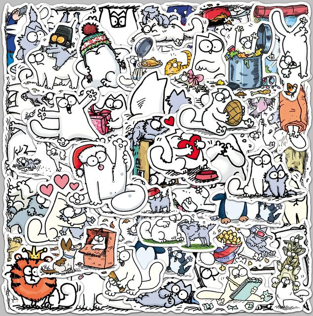 50 Stück Wasserfeste Cartoon-Katzen Aufkleber in Multicolour als Deko-Sticker für Tagebücher, Notizbücher und Wasserflaschen - Bild 1