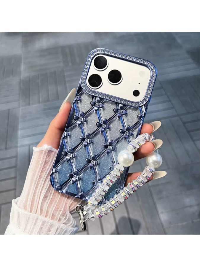 Caynes Funkelnde Diamant-Gitter-Handyhülle für iPhone mit galvanisiertem Rahmen in Pink - Bild 3