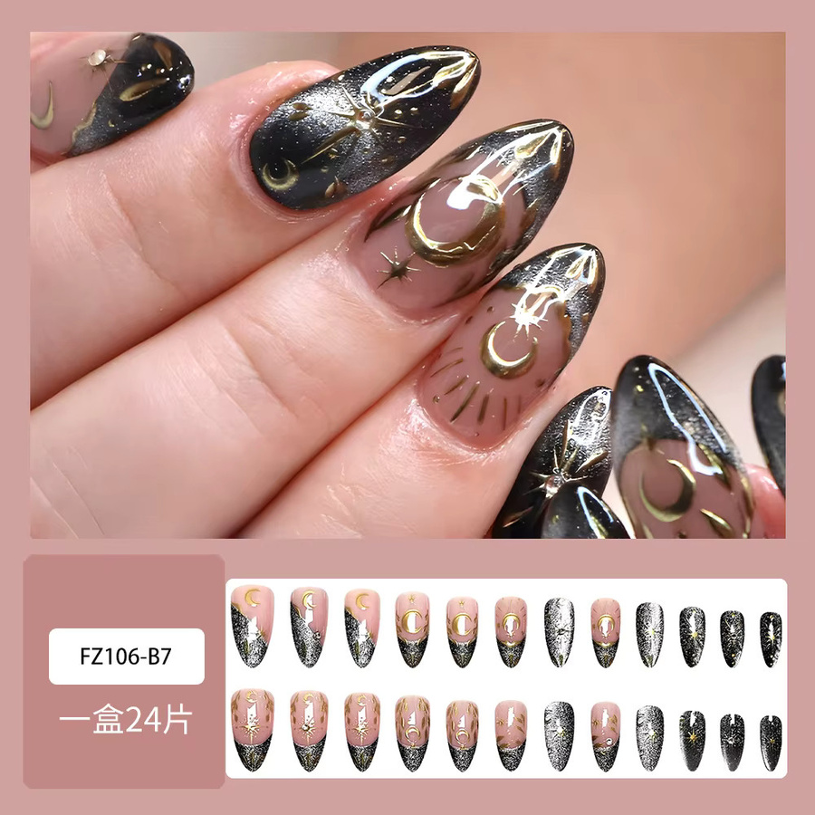 YADORNOS Press on Nails, 24 Stück, Schwarz, Glänzend, Mandelform - Bild 3