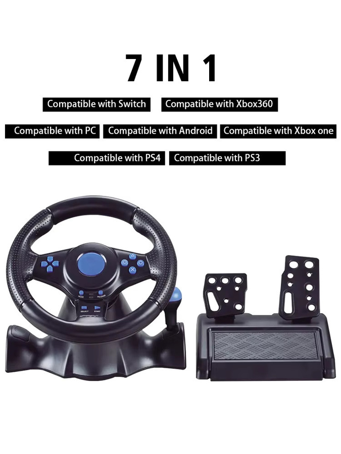 DATA FROG Racing Lenkrad mit Pedalen und Vibration Controller für PC und Konsole, Schwarz - Bild 4
