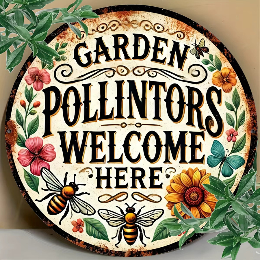 Potdemiel Vintage Aluminiumschild Garden Pollinators Welcome Here in Mehrfarbig, B/H: 20,3 x 20,3 cm - Bild 6